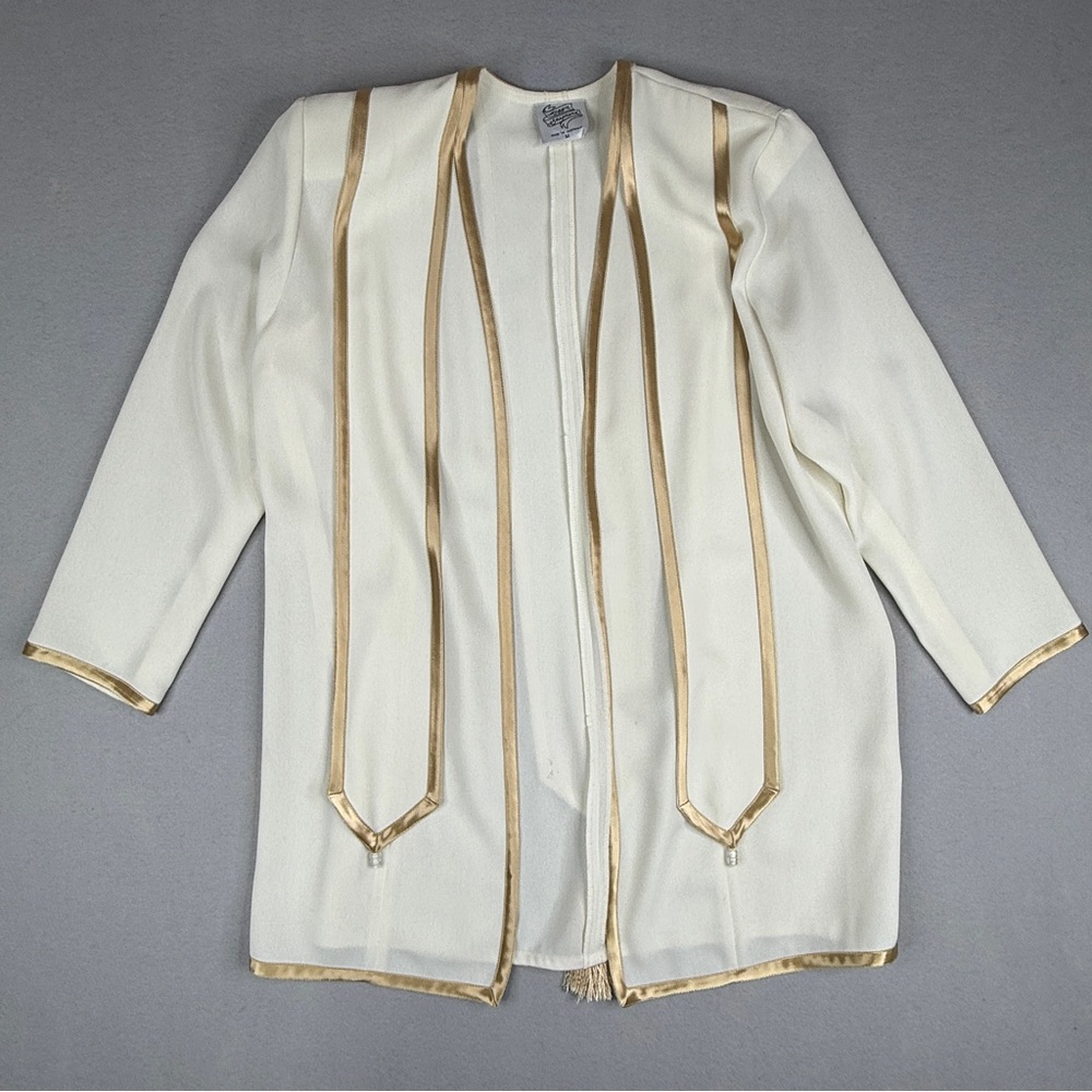 Vintage Maggie Shepherd Kimono M Cream Gold Tassel Duster Made Australia